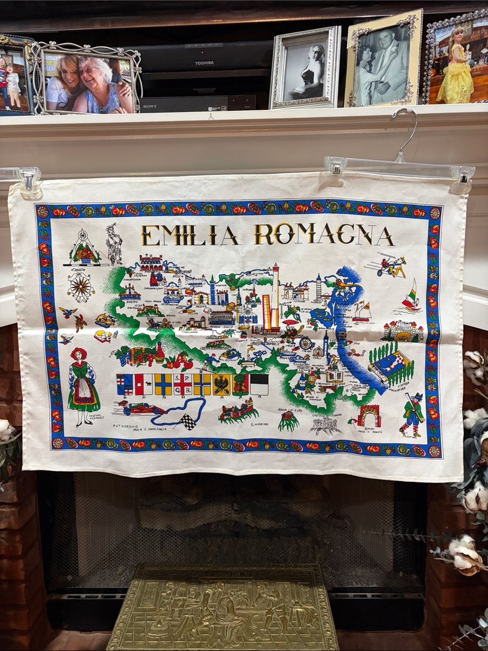 ILIA Emilia Romagna Cotton Wall Tapestry - Green Blue Red Gold Accents 36x23 1/2